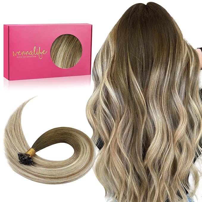 WENNALIFE U Tip Hair Extensions Human Hair, 50g 50s 24 Inch Ombre Walnut Brown to Ash Brown and Bleach Blonde Remy Hair Extensions K Tip Hair Extension Real Human Hair Invisible Straight Keratin Hair