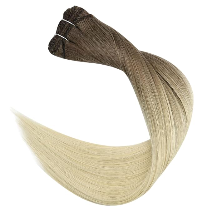 Full Shine Weft Hair Extensions Human Hair Sew In Extensions Remy Straight Hair Weft Extensions For Women Color Ash Brown To Platinum Blonde 12 Inch 70G