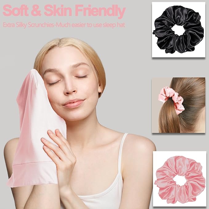 Sleep Cap Bonnet for Sleeping, Adjustable Cooling Ice Silk Lined Hair Bonnets for Natural Curly Braids Beanie Hat Women Men