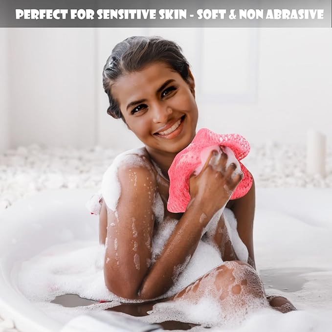 SubSahara African Exfoliating Net Sponge Authentic - 2 Pieces Scrubber for All Skin Types, Ideal for Face & Body Daily Use, Durable, Travel Portable (Blue & Pink)
