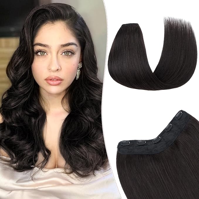 One Pieces Clip in Hair Extensions Human Hair Upgraded V-Shaped 5 Clips in Hair Extensions Human Hair Long One Piece Hairpiece for Women,18 Inch,#1BNatural Black,70g