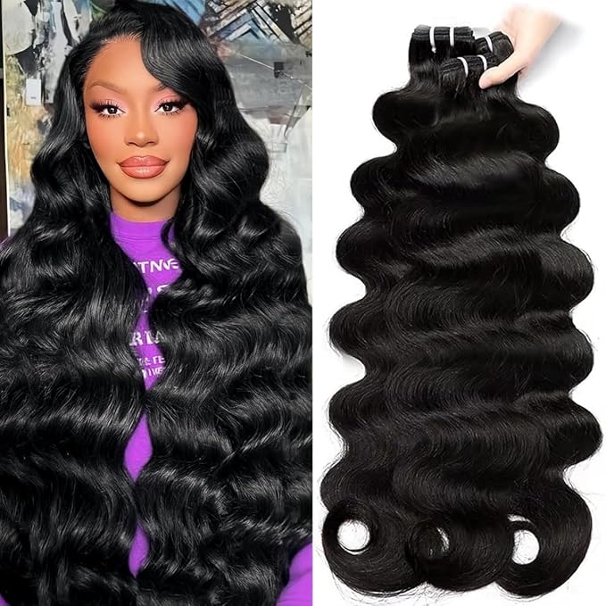12A Body Wave Bundles Human Hair 18 18 18 Inch Human Hair Bundles Quick Weave Extensions 100% Unprocessed Brazilian Virgin Hair for Women Natural Black