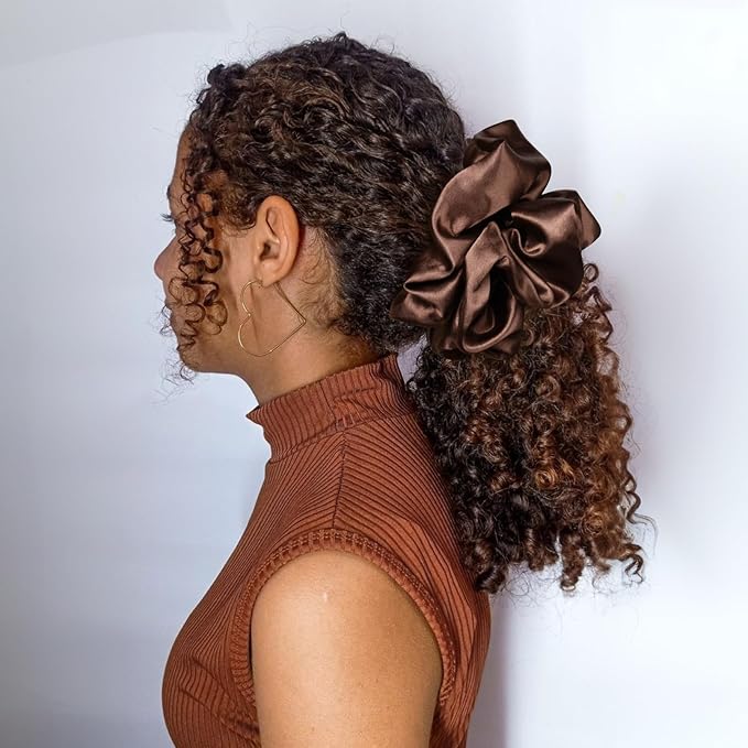 CEELGON Dark Brown Big Satin Scrunchie6.5 Inches Jumbo Scrunchies Silky Hair Ties Oversized Ponytail Holderfor Thick Curly Hair Extra Large Hair Accessories for Women (Espresso)