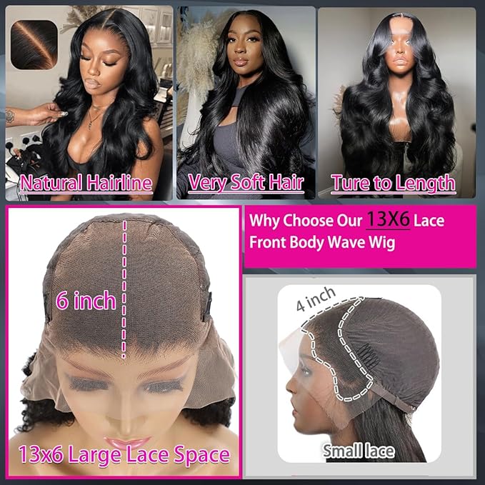 34 Inch Body Wave Lace Front Wigs Human Hair 220% Density Frontal Wigs for Black Women 13x6 HD Lace Front Wigs Pre Plucked Glueless Body Wave Wig