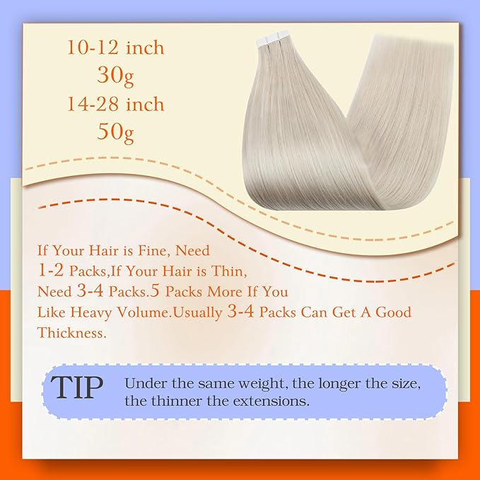 Full Shine Blonde Hair Extensions Color 1000 Blonde Tape in Hair Extensions Human Hair Remy Seamless Skin Weft 24Inch Double Sided Adhesive Extension 100G for Women 40Pcs