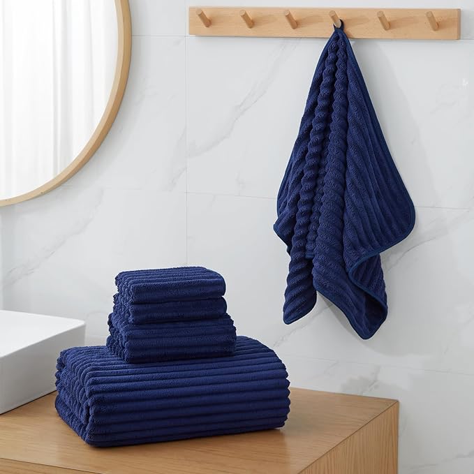 Extra Large Bath Towel Set of 6 (40"x80"),Oversized Bath Sheet Super Soft Highly Absorbent Microfibers Quick Dry Luxury Shower Towel for Bathroom Spa Gym Hotel Yoga(Navy Blue, 6Piece)