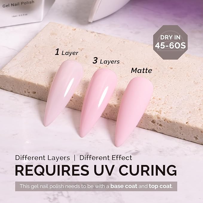 MelodySusie 0.5fl oz Nude Pink Gel Nail Polish, Nails Soak Off UV LED Bubblegum Pink Gel Polish Gift for Women Nail Art Manicure Salon DIY Nail Design Decoration at Home-A2603