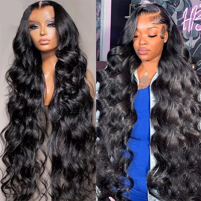 Pizazz 13x4 Transparent Lace Front Wigs Human Hair Pre Plucked with Baby Hair 180 Density Glueless Body Wave Frontal Wigs Human Hair with Natural Hairline(30 Inch)