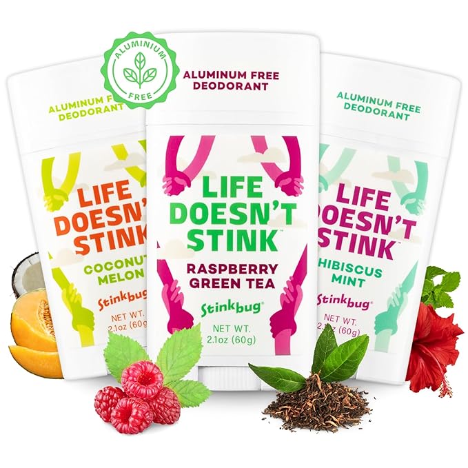 Natural Deodorant By Stinkbug, All Natural Deodorant with Coconut Oil and Natural Scents, Summer Variety Scents 3 Pack