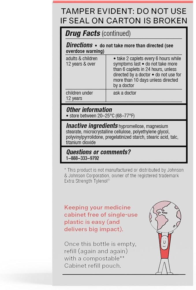 Cabinet: 500mg Acetaminophen for Headache Relief, Toothaches, Sore Throat, and Fever Reducer, Includes 1 Refillable Medicine Jar, 120 Tablets Refillable Glass Jar - (Pack of 3)