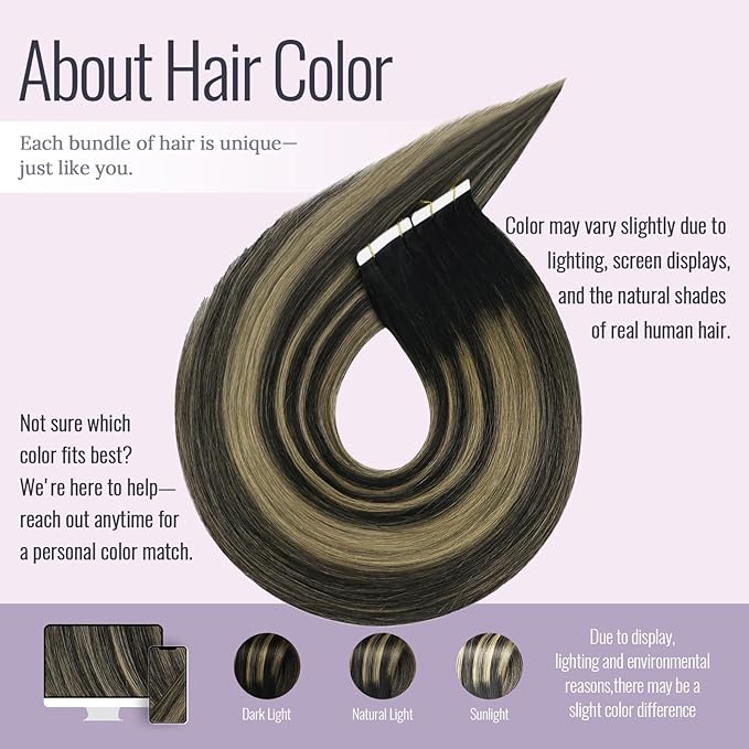 Fshine Tape in Human Hair Extensions Balayage Off Black Fading to Caramel Brown and 16 Inch 50g Ombre Remy Fow Women, Great for Stage Performance 20 Pcs