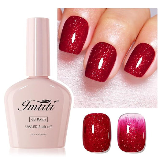 Imtiti Red Glitter Gel Nail Polish Christmas - Sparkle Gel Polish Long Lasting, Holiday Nails for Women, Gel Nail Art Party Nail Polish, Gift for Her(10ml-1931)
