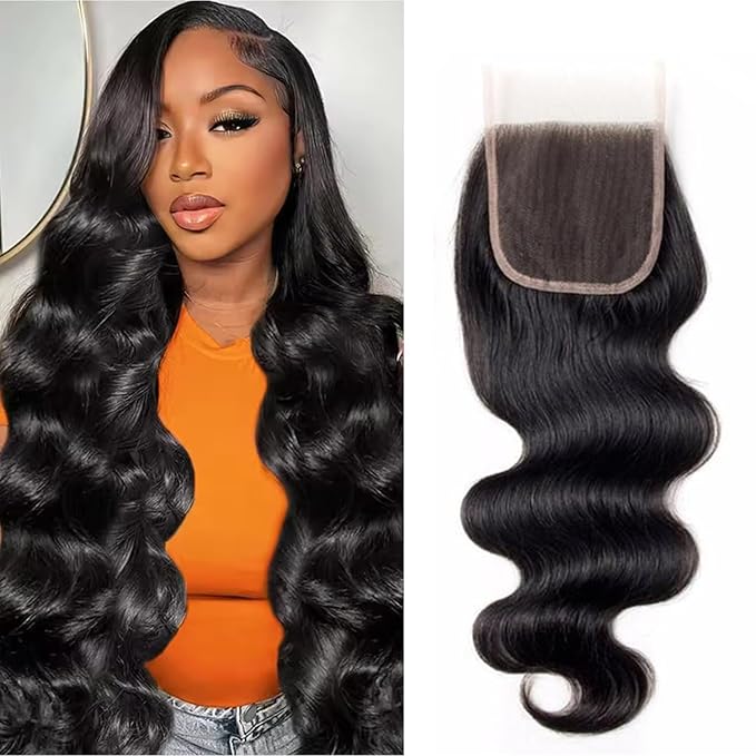 4X4 Body Wave HD Transparent Lace Closure 16 Inch Wet and Wavy 12A Brazilian Virgin Human Hair Lace Closure Natural Black