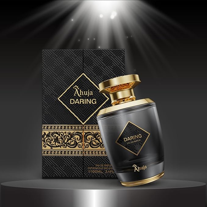 AHUJA Daring Eau De Parfum 3.4 Fl Oz – Long Lasting Perfume for Men w/Pepper & Citrus, Geranium & Patchouli – Bold Masculine Fragrance w/Fresh & Earthy Notes for Everyday Wear – Elegant Gift Scent