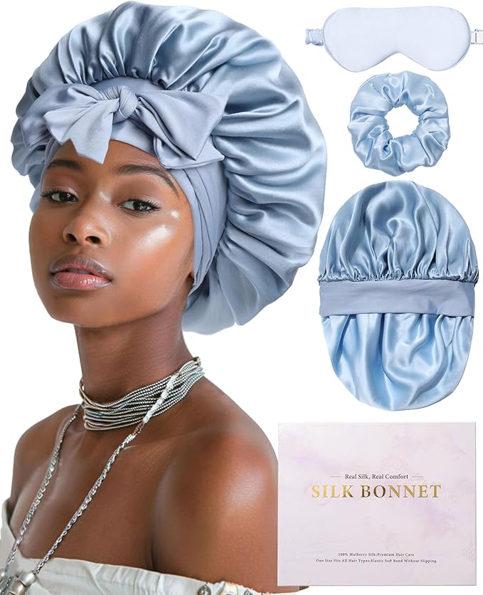 Mulberry Silk Bonnet Sleeping Women Curly Hair Bonnets Tie Band Double Layer Reversible Sleep Bonnet Silk Hair Wrap Sleep Cap
