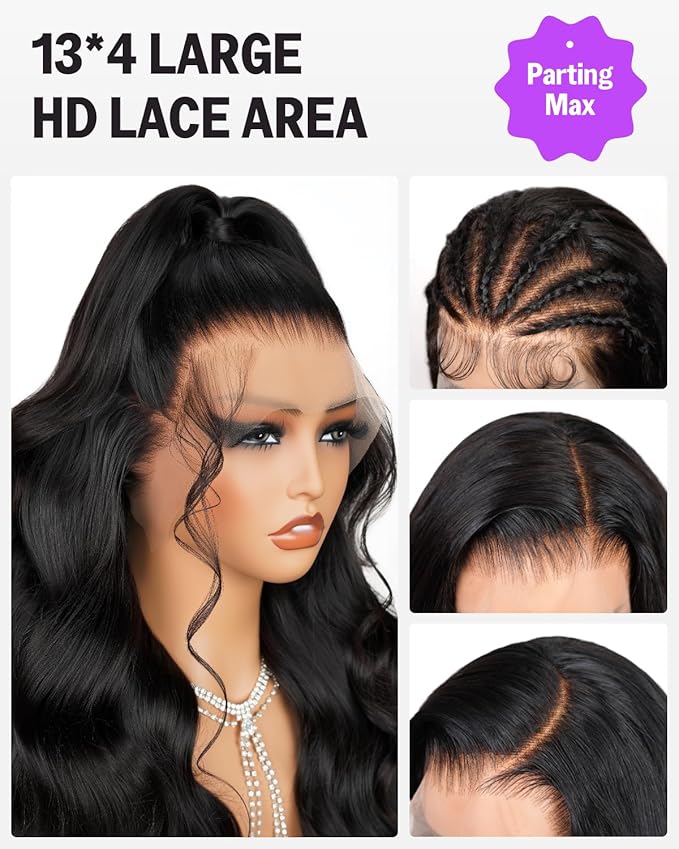 Megalook 30 Inch Lace Front Wig Human Hair 13x4 HD Lace Front Wigs Human Hair Body Wave Lace Front Wigs for Black Women Preplucked Hairline Prebleached Knots Frontal Wigs Human Hair 210 Density