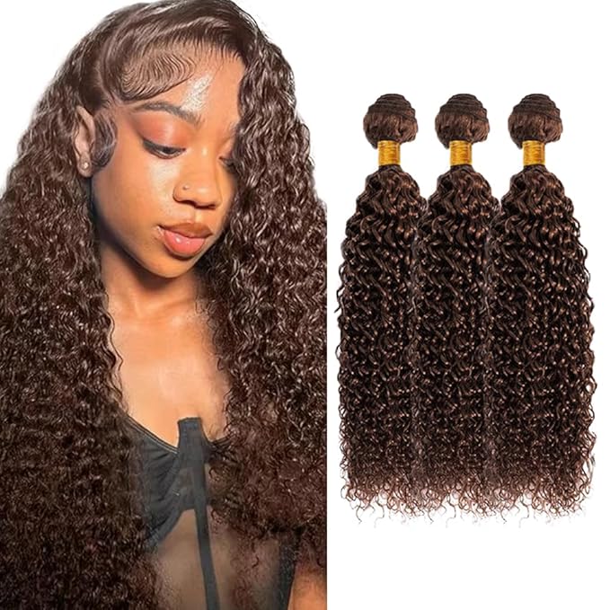 28 30 32 inch Brown Bundles Human Hair #4 Kinky Curly Bundles Dark Brown Curly Human Hair Bundle #4 Wet and Wavy Bundle