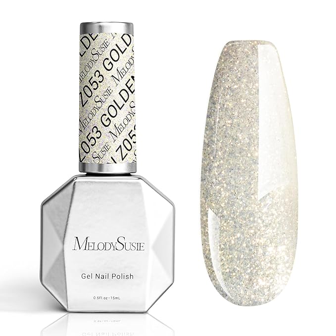 MelodySusie White Glitter Gel Polish, 15ml Translucent Jelly Glitter White Nail Polish Sparkle Gel Color Z053, Soak Off UV LED Nail Lamp Nail Art Starter Manicure DIY at Home 0.5 Fl Oz