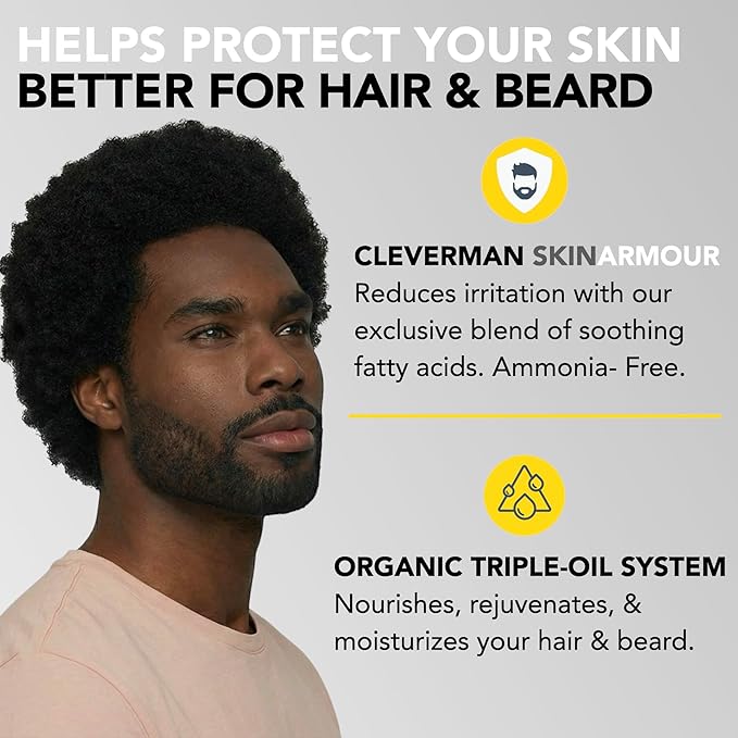 Cleverman Hair & Beard Dye Kit for Men, All-in-One Reusable Mens Hair Color, Natural Gray Coverage, Ammonia-Free Beard Mustache Dye for Men (Black for Black Men, 2 Ounce (Pack of 1))
