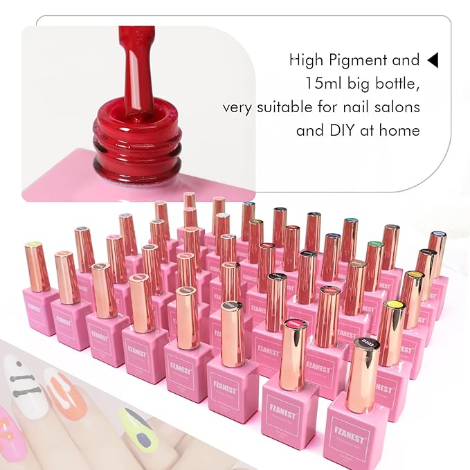 FZANEST 130Pcs 15ml Gel Nail Polish Set With Rubber Base Top Matte Coat 120 Colors Pink Nude Red White Black All Seasons Gel Polish Kit Nail Art Starter For Nail Salon Home Gifts for Women and Girls