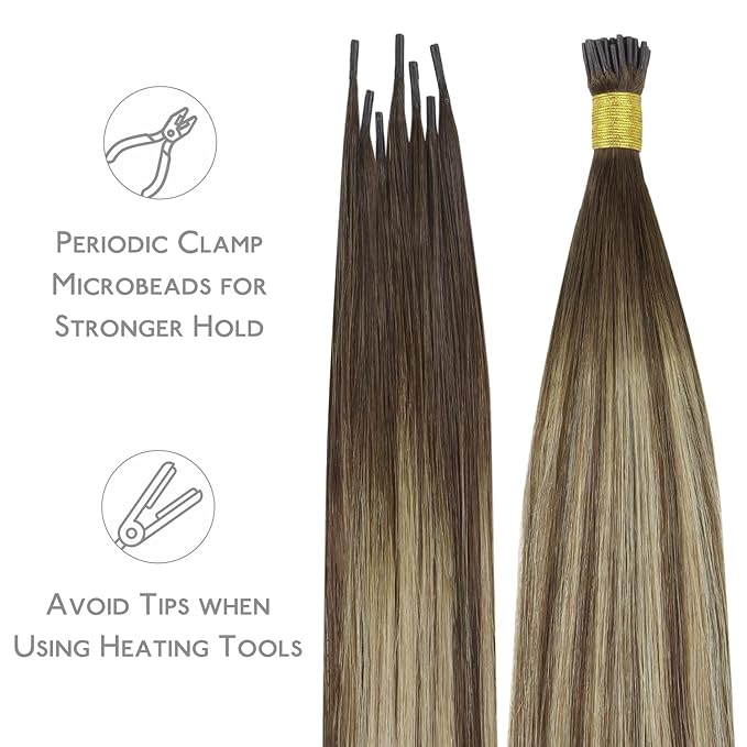 WENNALIFE I Tip Hair Extensions Human Hair, 50g 50s 20 Inch Balayage Chocolate Brown to Honey Blonde Remy Itip Human Hair Extensions Invisible Itips Straight I Tips Fusion Extensions Real Human Hair