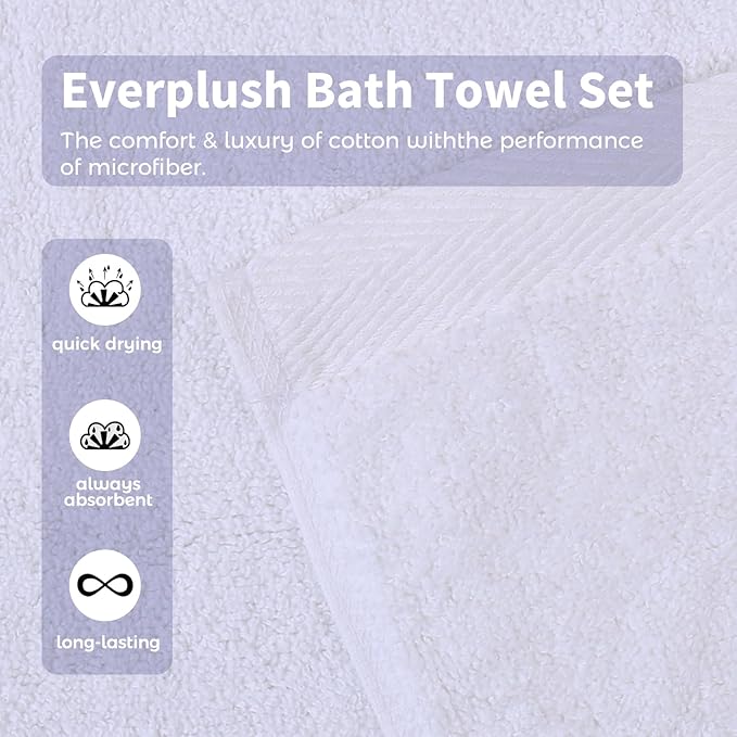 Everplush Classic 6 Pcs Luxury Bath Towels Sets,Highly Absorbent and Quick Dry Extra Large Bath Towel, Super Soft Towel for Bathroom, Pool, Swim (Porcelain White, Bath Towels 6PK)