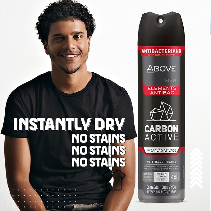 ABOVE 48 Hours Element Antiperspirant Deodorant Spray, Carbon Active, 3.17 oz - Deodorant for Men - Mint, Mandarin, and Orange Notes - Stain-Free (Pack of 2)