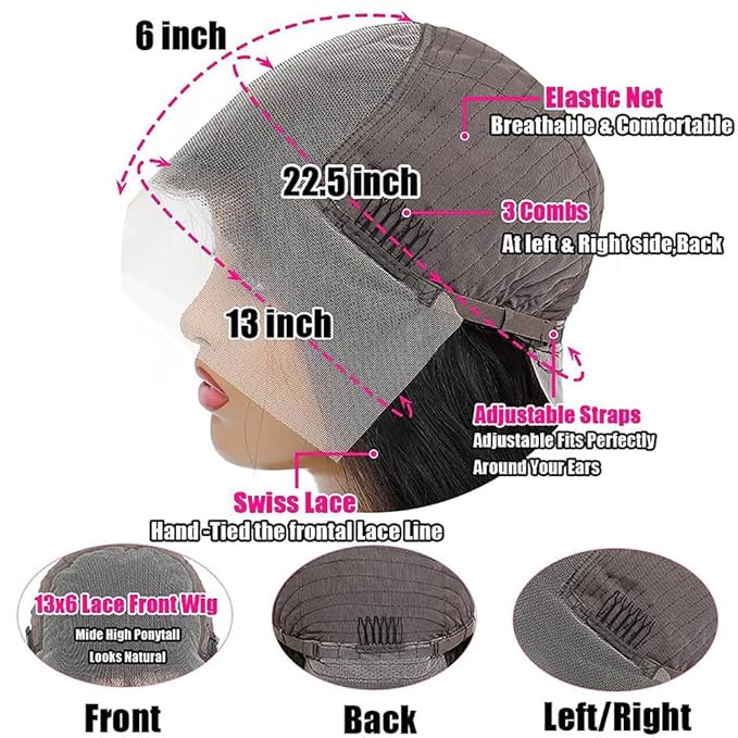 30 Inch Body Wave Lace Front Wigs Human Hair 13X6 HD Lace Frontal Wigs Human Hair 180% Density Glueless Wigs Human Hair Pre Plucked for Women Brazilian Virgin Body Wave Wig Natural Color