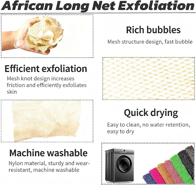 African Net Sponge Authentic, African Exfoliating Sponge Real African Net Black Owned, African Bath Sponge Back Scrubber, Body Exfoliator Shower Bath Accessories (Beige)