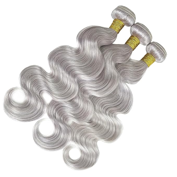 Silver Grey Body Wave Bundles Human Hair 18 18 18 inch 100% Virgin Human Hair Weave Extensions Double Weft 12A Gray Human Hair 3 Bundles