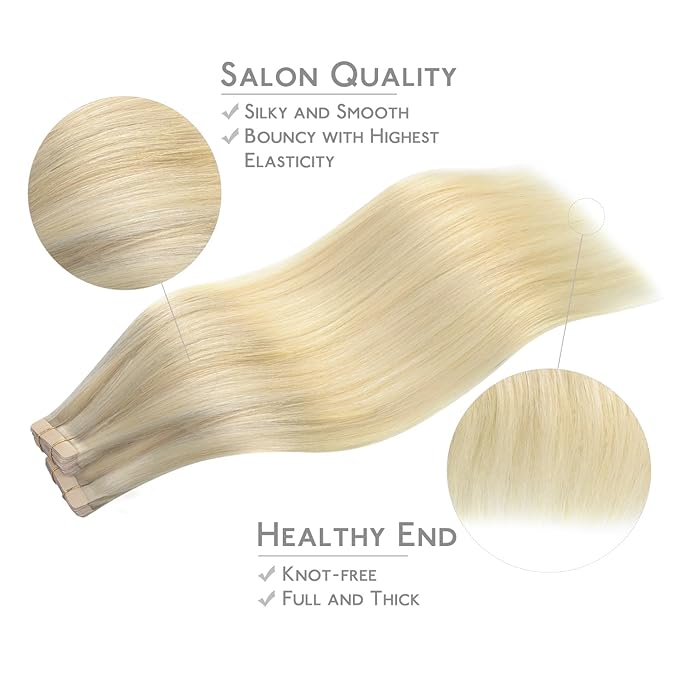 WENNALIFE Tape in Hair Extensions Human Hair, 40pcs 60g 10 inch Ombre Ash Blonde to Golden Blonde Balayage Platinum Blonde Hair Extensions Real Human Hair Invisible Straight Tape in Extensions