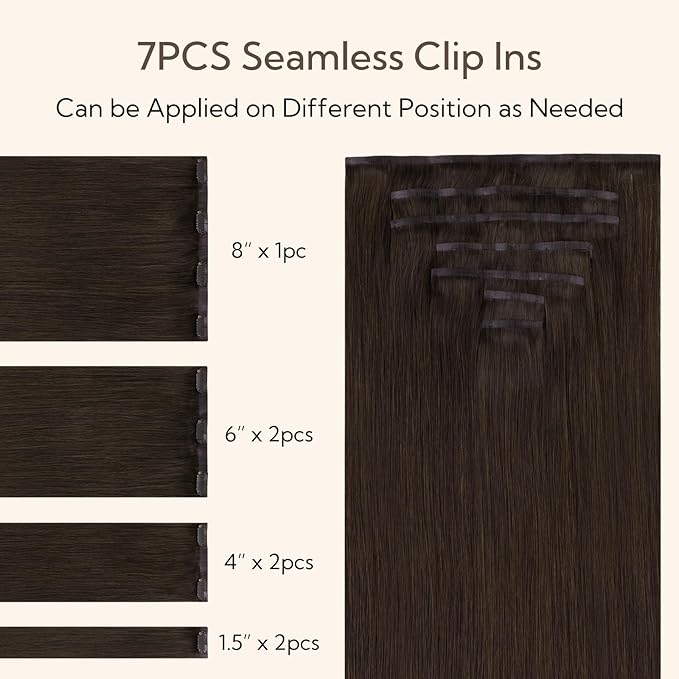 HOTBANANA Seamless Clip in Hair Extensions 22 inch 150g 7pcs Ombre Light Dark Brown Clip in Remy Human Hair Extensions Straight Hair Invisible PU Skin Weft