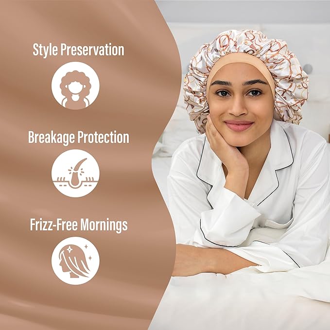 CAPLORD Double Sided Satin Bonnet for Sleeping - Adjustable Silk Sleep Cap for Women and Men