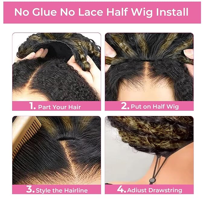 AMIRTY Curly Half Wig Human Hair 200% Density Head Band Wig Human Hair Curly 3 In 1 Half Wigs for Women Ombre Highlight Wear Go Glueless Wigs Human Hair 20 Inch
