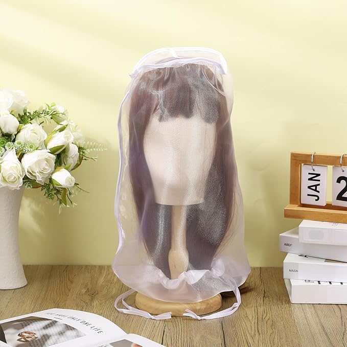Loopeer 6 Pcs Wig Storage Bags Adjustable Wig Bag with Drawstring Portable Travel Organizer for keep from Dirt Dust(White)