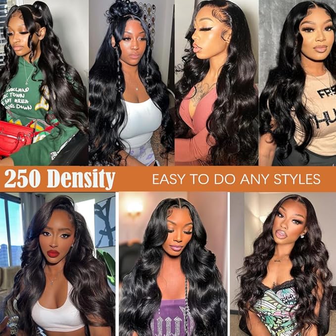 IUPin 13x4 Body Wave Lace Front Wigs Human Hair 250% Density HD Transparent Frontal Wigs for Women Human Hair Wig Glueless Pre Plucked with Baby Hair 26 Inch Full and Thick 12A Brazilian Hair