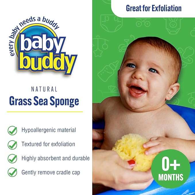 Baby Buddy Natural Baby Bath Sponge 4in Soft Grass Sea Sponge Soft on Baby's Tender Skin, Biodegradable, Hypoallergenic, Absorbent Natural Sea Sponge, 1 Pack, Yellow
