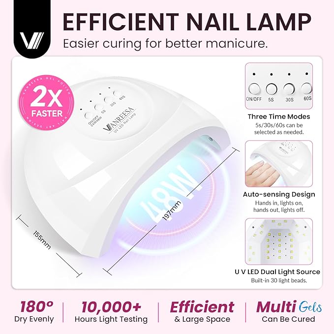 VANREESA Gel Nail Polish Kit with U V Light 74 Pcs Gel Polish Nail Set 56 All Season Colors Nail Polish Set Base Coat & 4 Effects Top Coat with Manicure Tools Complete Nail Kit Gifts for Women