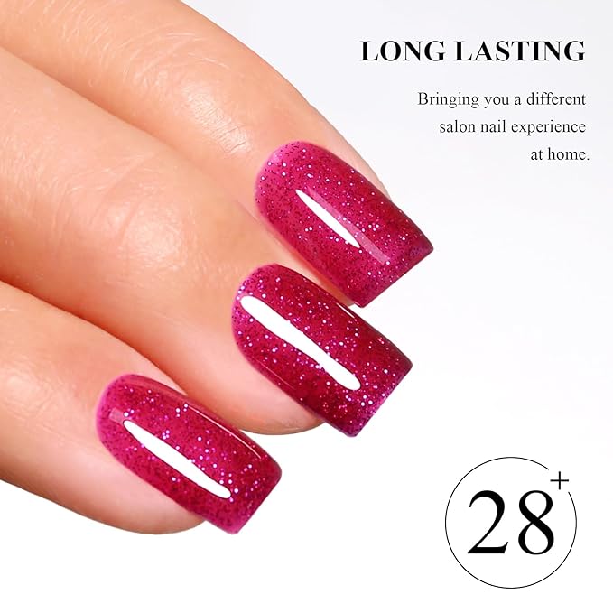 Imtiti Glitter Gel Nail Polish, 1Pcs Hot Pink Sparkle Rose Soak Off UV LED Gel Polish, Nail Art Starter Manicure Salon DIY at Home for Women (0.34 Fl Oz-960)