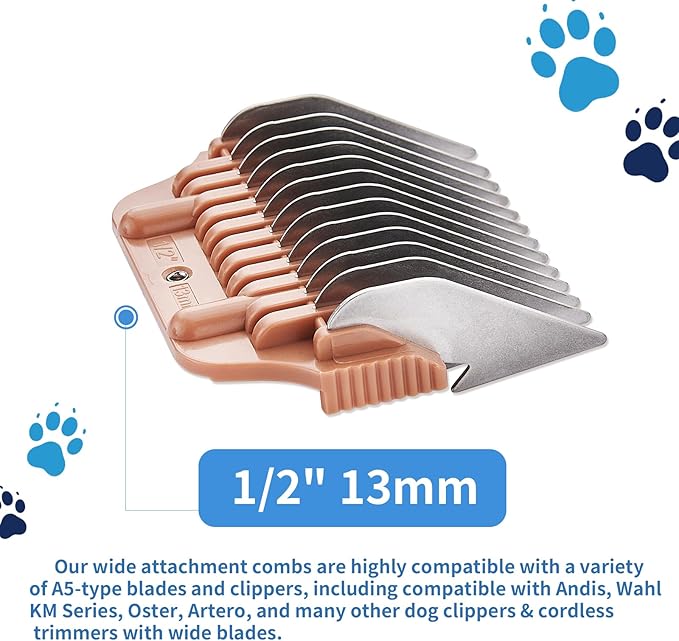 3-Piece Pet Grooming Clipper Attachment Guard Comb;10mm-16mm, for Wide A5 Blades, Compatible with Andis, Conair, Wahl, Laube, Thrive, Bucchelli, or other A5 Series, Only Fit for 10W/15W/30W Wide Blade