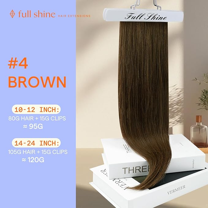Full Shine Clip in Extensions Real Human Hair Brown 22 Inch Invisible Clip in Hair Extensions Human Hair Straight Triple Weft Medium Brown Remy Hair Extensions Clip ins 7 Pcs 120 G