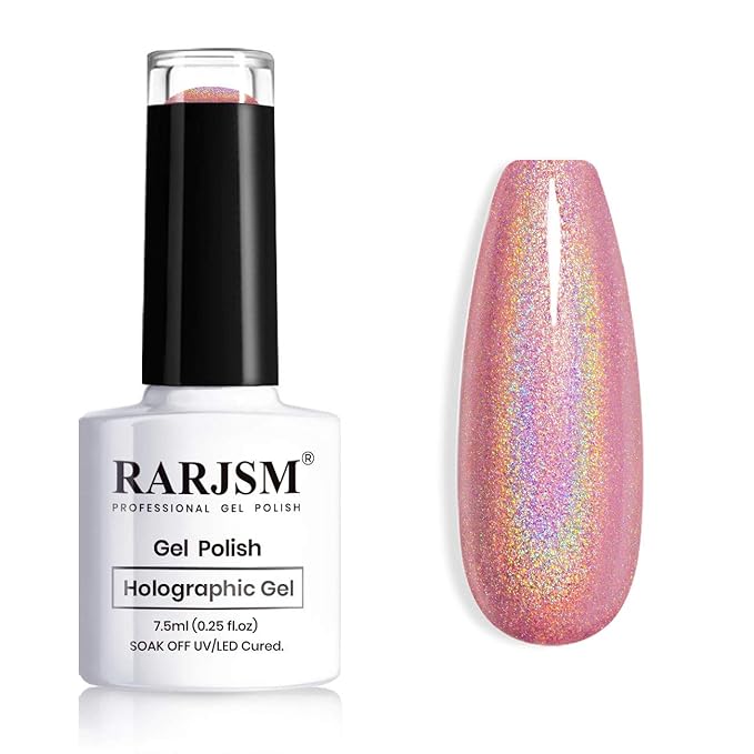 RARJSM Holographic Nail Polish Rose Gold Gel NailPolish with Mermaid Unicorn Effect Glitter Gel Nail Polish RAR73 Suitable for Spring Summer