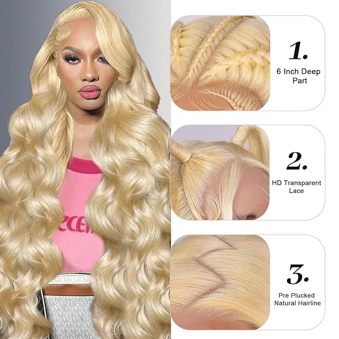 30 Inch 613 13x6 Lace Front Wig Human Hair 200% Density Blonde Body Wave Lace Front Wigs Human Hair Pre Plucked 613 Blonde HD Lace Frontal Wigs