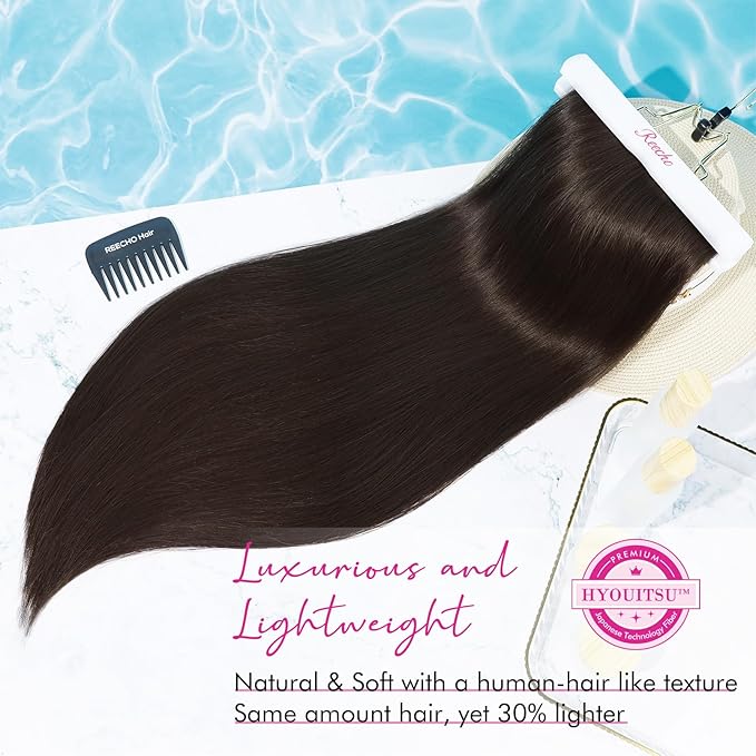 REECHO 24" Long Straight Thick Clip in on Hair Extensions 4 Pieces Set Chocolate Deep Brown