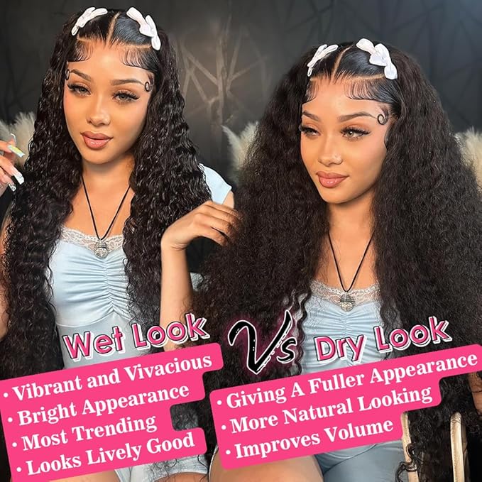 13x6 Water Wave Lace Front Wigs Human Hair Pre Plucked Bleached Knots 220 Density Wet And Wavy Glueless Wigs Human Hair 28 Inch Hd Lace Frontal Wig With Baby Hair