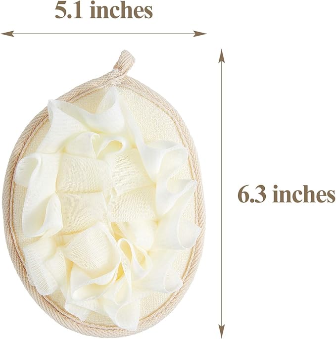 Boao 3 Pcs Bath Shower Pouf Sponge Mesh Pouf Shower Ball Exfoliating Body Sponge Pad Scrubber Glove with Flower Bath Ball (Beige)