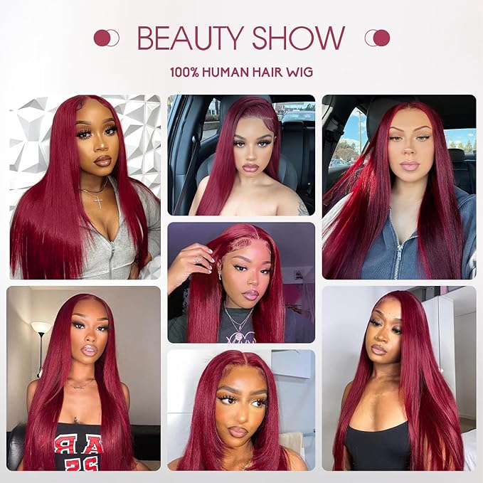 99j Burgundy 13x6 HD Lace Front Wigs Human Hair,100% Human Hair,[2 Year Life],200% Density 30 Inch Straight Burgundy Wig Human Hair Pre Plucked for Black Women Free Part