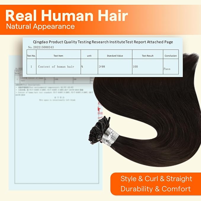 Full Shine U Tip Hair Extensions Human Hair 16 Inch Fusion Hair Extension U Tip Human Hair Color 2 Darkest Brown Remy Hair 50 Grams Keratin Bond Extensions for Wedding