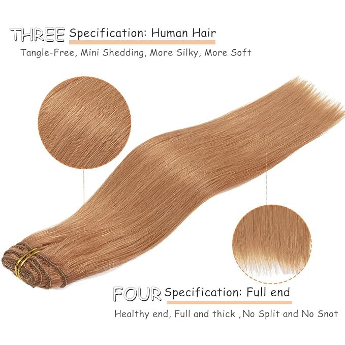 Caliee Hair Extensions Clip in Human Hair Auburn Brown Seamless Invisible Double Weft Lace Clip in Human Hair Extensions Thick Ends for Full Head 140g 22inch