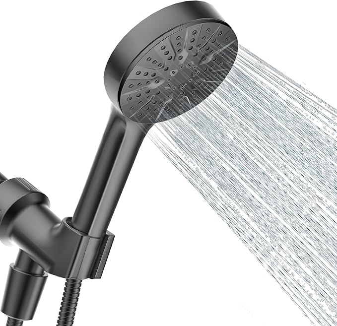 6-Mode Shower Head with Handheld, High Pressure Handheld Shower Heads, Detachable Showerhead 71" Extra Long Stainless Steel Hose Adjustable Brass Joint Holder for Bathroom Upgrade Matte Black